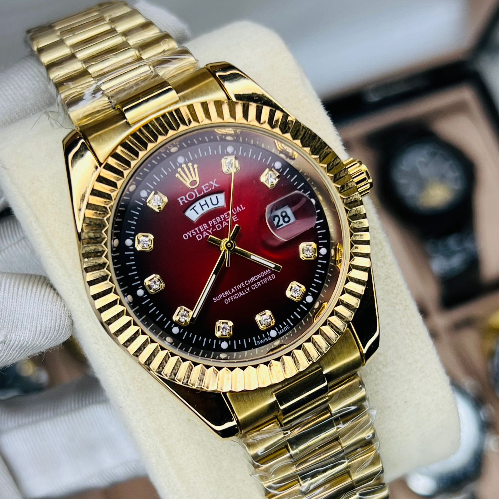 Premium Quality RLX Watches Carry F Golden Red Dial
