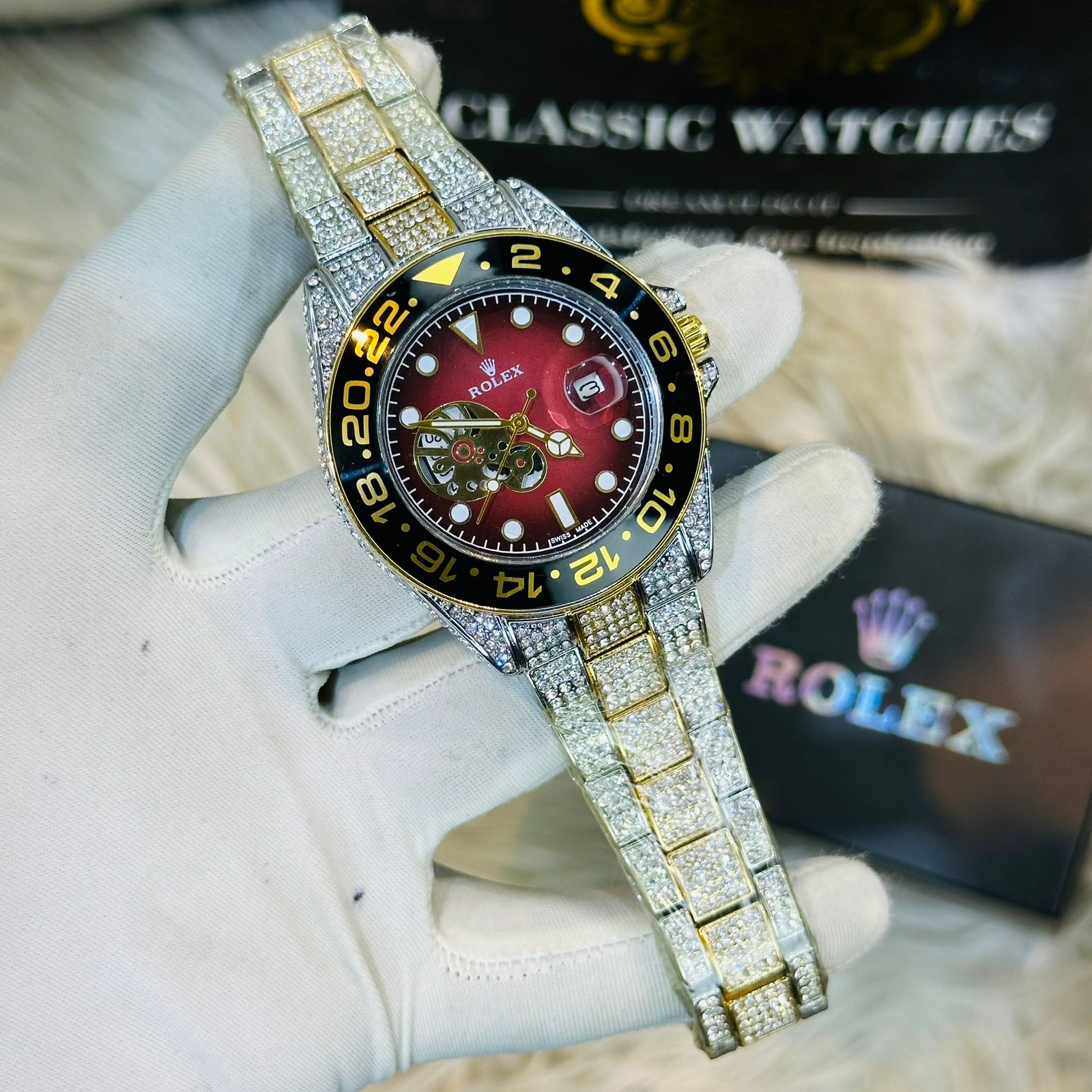 Premium Quality RLX Submariner Full Stone Red Dial Watches