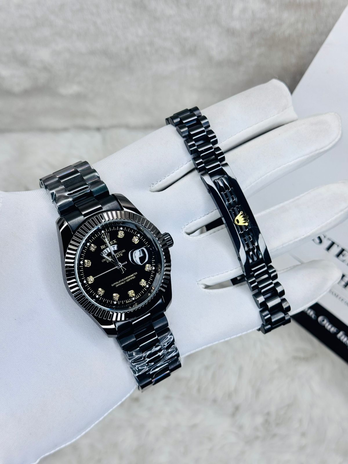 Premium Quality RLX Watch & Bracelet Full Black Carry