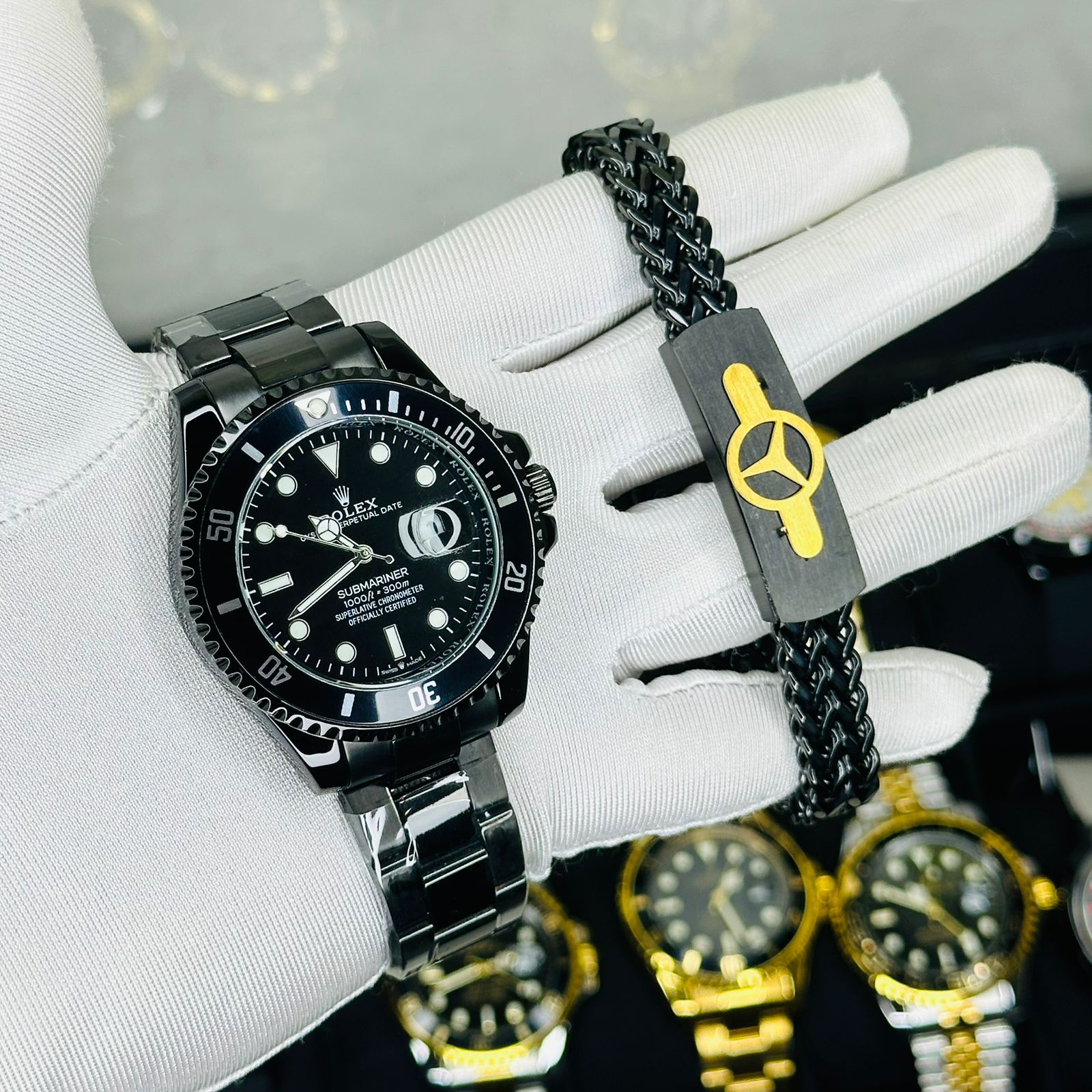 Premium Black Submariner Luxury Watch With Matching Bracelet Combo