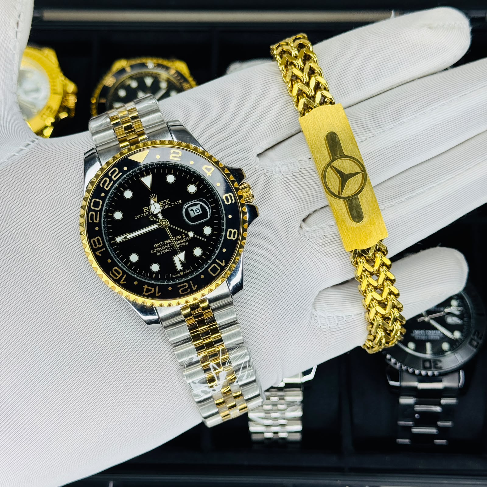 Premium G-M-T-Master II Two-Tone Luxury Watch With Matching Bracelet Combo